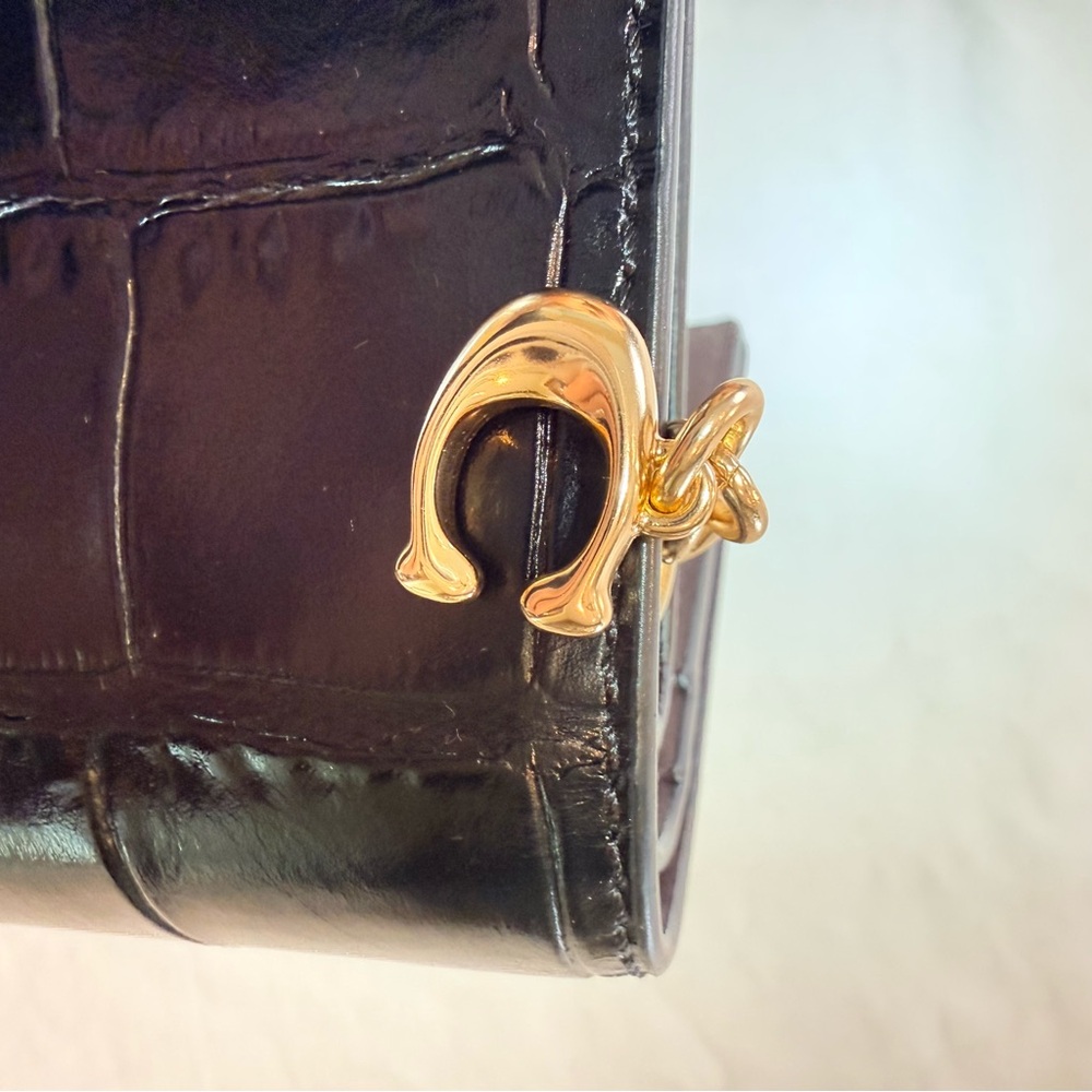 NWT Coach Croc Black Leather Snap Closure Wallet with Gold Hardware ($198) - Picture 4 of 9